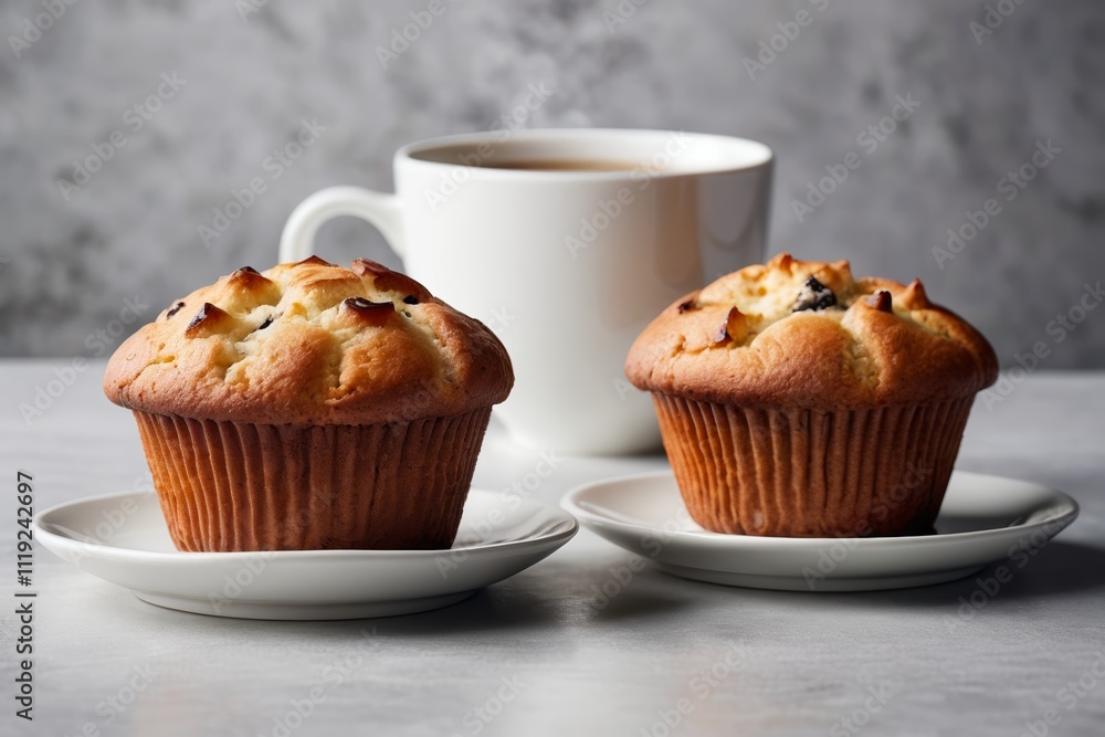 there are two muffins on a plate next to a cup of coffee there are two muffins on a plate next to a cup of coffee