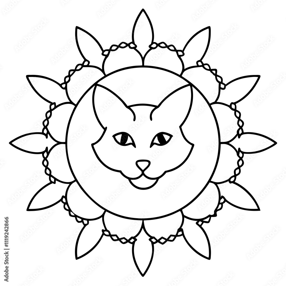 cartoon cat, cat-chain--mandala-floral-vector-illustration cartoon cat, cat-chain--mandala-floral-vector-illustration
