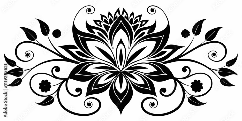 abstract floral design, black and white, symmetrical pattern, stylized flowers, elegant swirls, graphic elements, artistic motif, minimalist decor, botanical theme, modern illustration, mandala vector abstract floral design, black and white, symmetrical pattern, stylized flowers, elegant swirls, graphic elements, artistic motif, minimalist decor, botanical theme, modern illustration, mandala vector