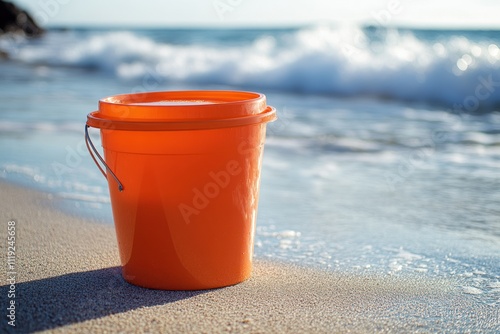 Orange Bucket on a Sandy Beach