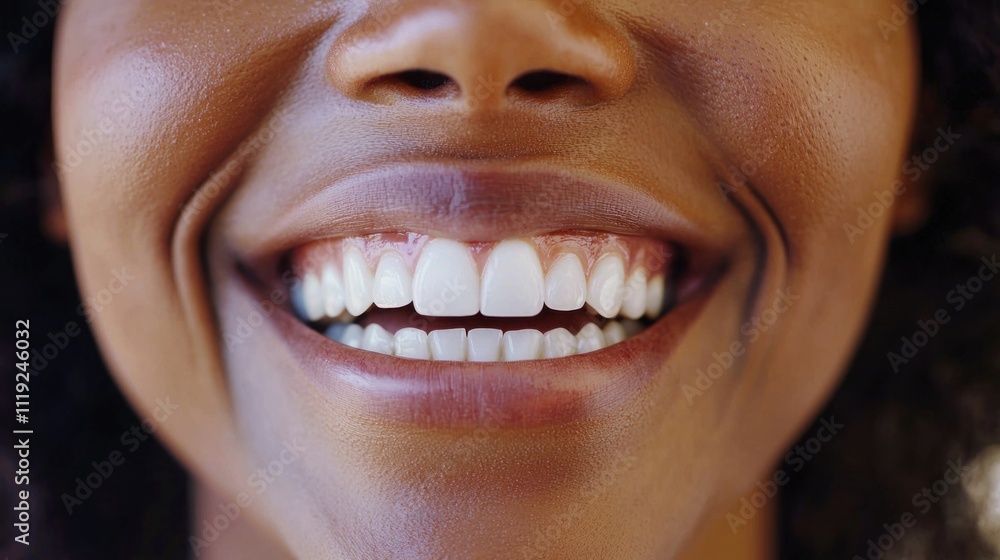 Close-up of a person showing their smiling teeth, highlighting a joyful expression