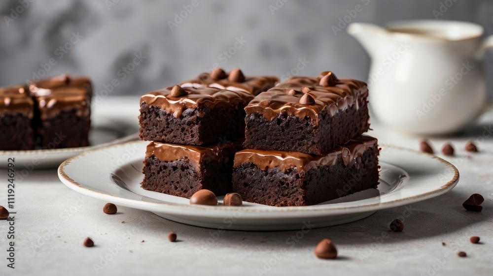 Brownies Kukus or Chocolate Steam Cake Brownies with marble chocolate glaze on top. Served in white ceramics pllate. Selective focus, white background Brownies Kukus or Chocolate Steam Cake Brownies with marble chocolate glaze on top. Served in white ceramics pllate. Selective focus, white background