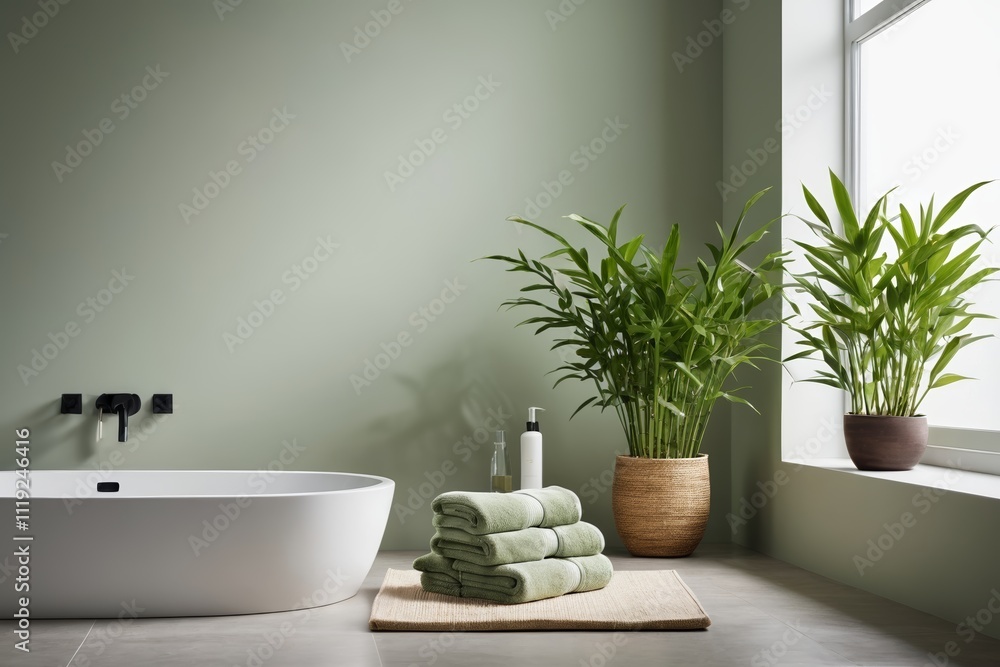 there is a bathtub and a plant in a bathroom there is a bathtub and a plant in a bathroom