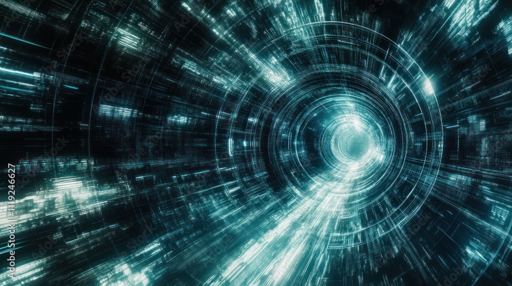 Abstract digital tunnel with light streaks, suggesting motion and technology. Abstract digital tunnel with light streaks, suggesting motion and technology.