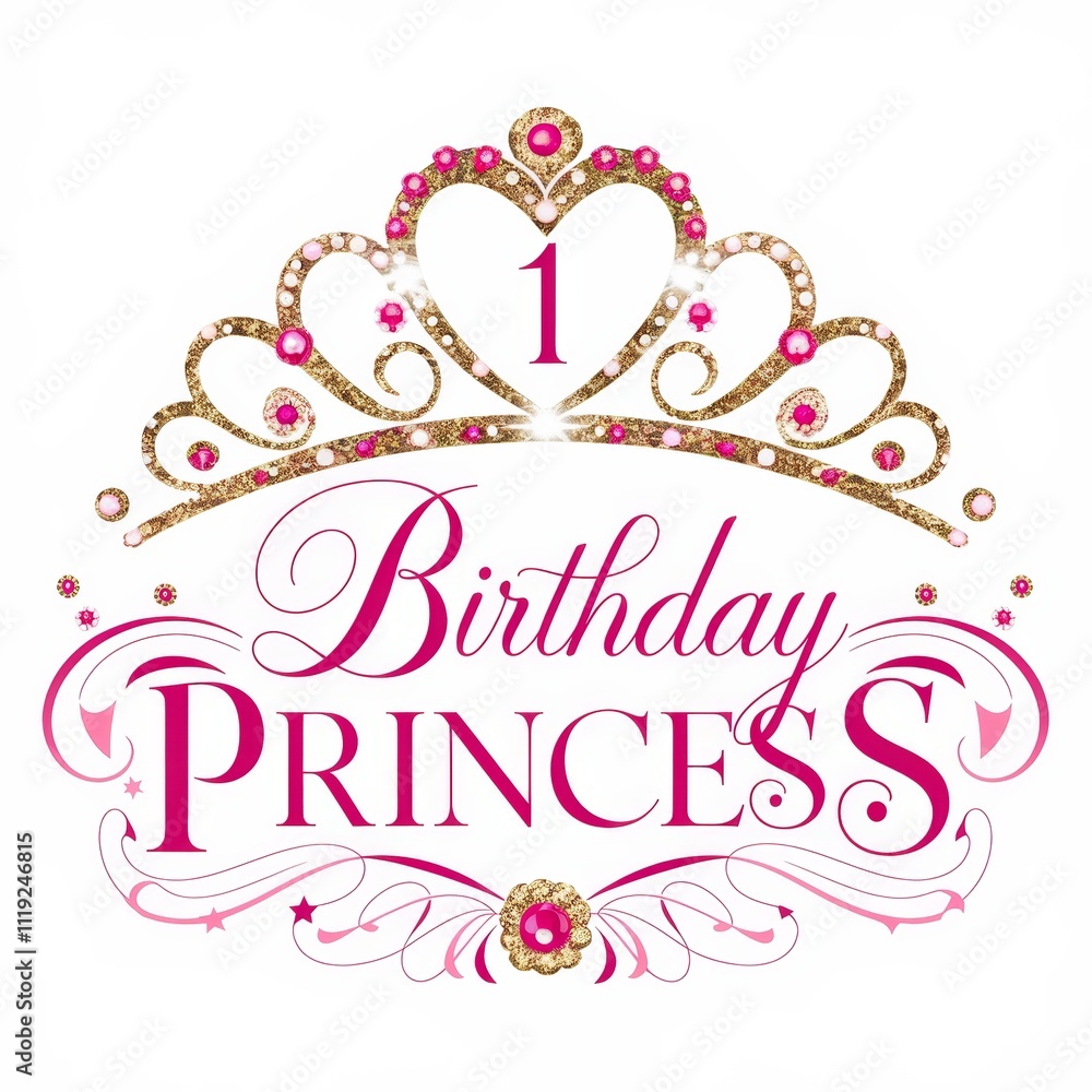 Birthday Princess 1 with Crown and Floral Decoration Birthday Princess 1 with Crown and Floral Decoration