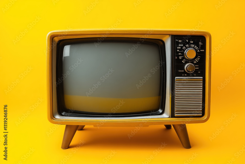 Retro beige TV on yellow background. Retro beige TV on yellow background.