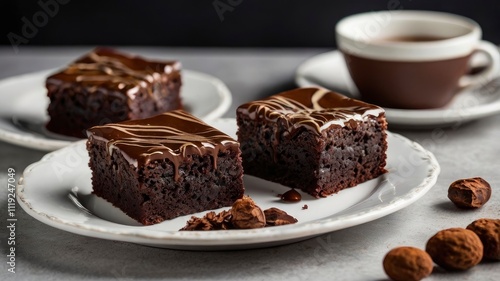 Wallpaper Mural Brownies Kukus or Chocolate Steam Cake Brownies with marble chocolate glaze on top. Served in white ceramics pllate. Selective focus, white background Torontodigital.ca