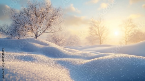 Wallpaper Mural Winter landscape with soft, fluffy snowdrifts illuminated by sunlight, creating a serene scene of winter beauty and tranquility. Ideal for winter-themed imagery with ample copy space. Torontodigital.ca