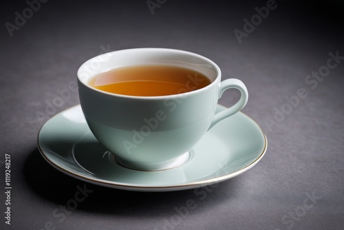 there is a cup of tea on a saucer on a table