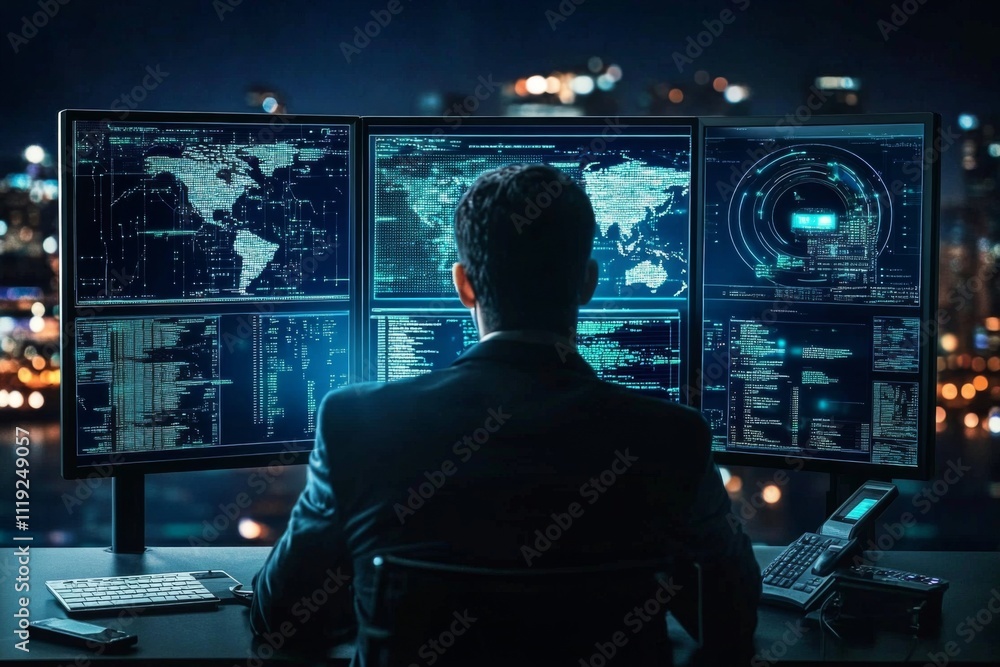 Monitoring cybersecurity threats with cutting-edge computer technology.