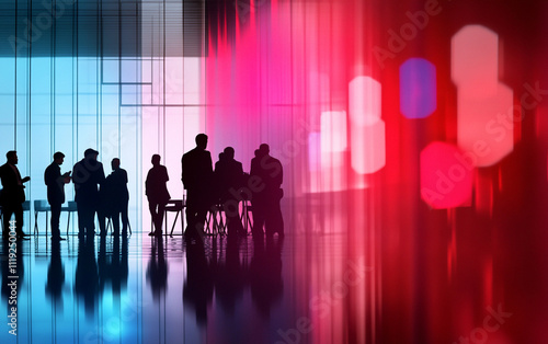Wallpaper Mural Silhouettes of business professionals networking in modern setting, vibrant colors create dynamic atmosphere Torontodigital.ca