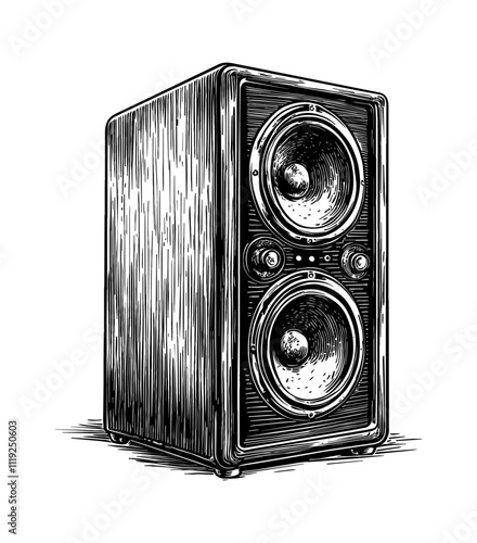 music speakers box engraving black and white outline
