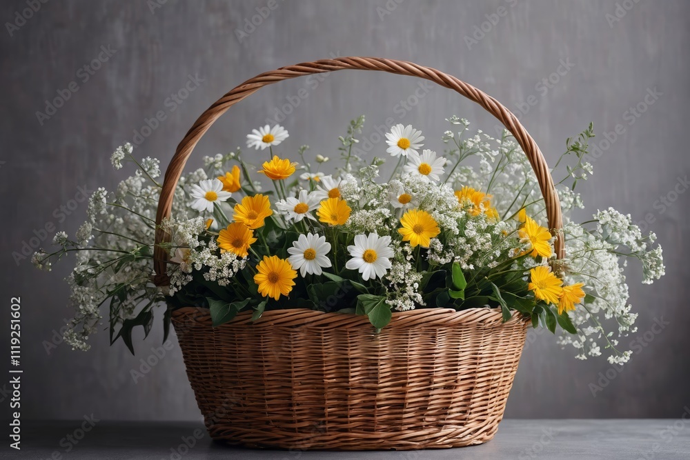 there is a basket with flowers in it on a table there is a basket with flowers in it on a table