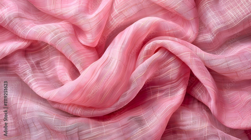 Pink fabric with subtle stripes, softly draped. Pink fabric with subtle stripes, softly draped.