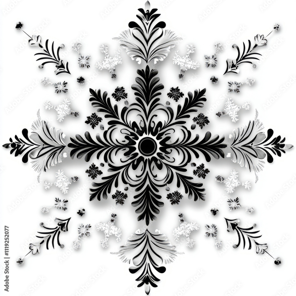 Fototapeta premium black and white stencil of winter snowflake.