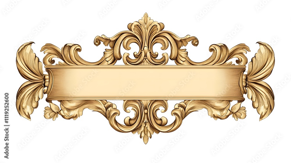 Ornate Golden Baroque Frame with Central Blank Banner Ornate Golden Baroque Frame with Central Blank Banner