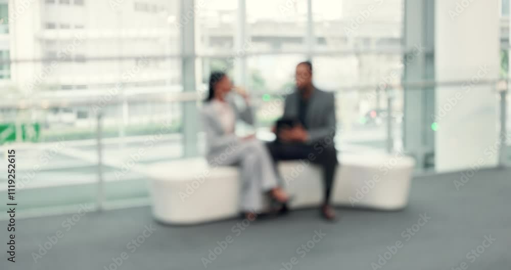 Business, people and blur meeting in lobby for finance deal negotiation, investment proposal and discussion. Financial analyst, collaboration and employees planning project budget in office building Business, people and blur meeting in lobby for finance deal negotiation, investment proposal and discussion. Financial analyst, collaboration and employees planning project budget in office building