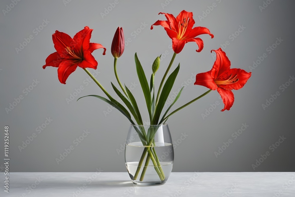 there are red flowers in a glass vase on a table there are red flowers in a glass vase on a table