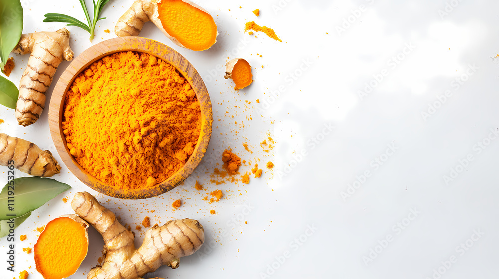 Fototapeta premium Turmeric curcuma powder isolated on white background 