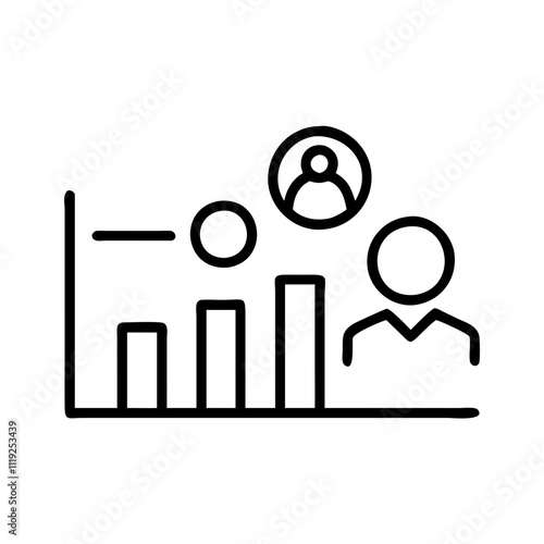 CRM Dashboard with People and Graphs Icon - Customer Management, Sales Analytics, Business Insights