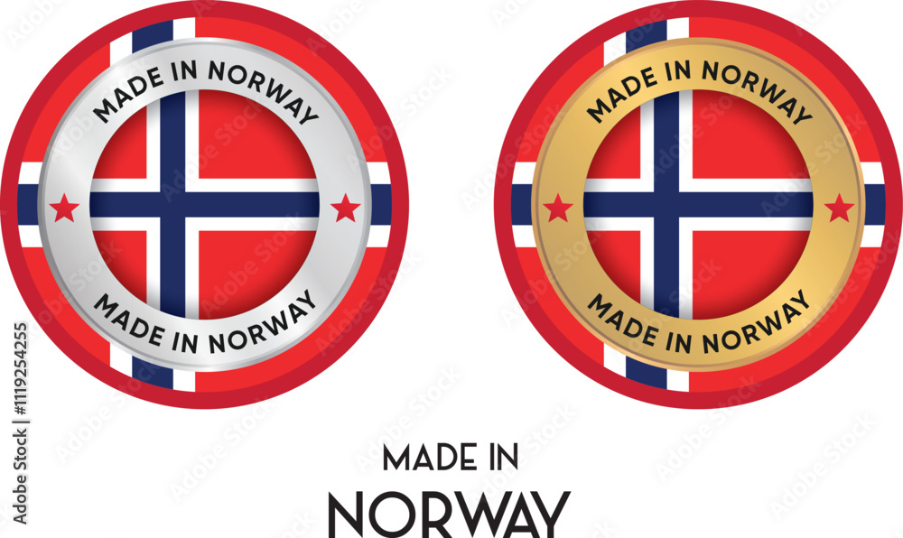 Made in Norway. Premium labels, stickers, pointer, badge and symbol of Norway flag icon. Collection vector illustration