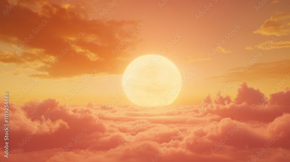 A serene sunset over clouds, creating a tranquil and dreamy atmosphere. A serene sunset over clouds, creating a tranquil and dreamy atmosphere.