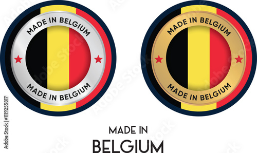 Made in Belgium. Premium labels, stickers, pointer, badge and symbol of Belgium flag icon. Collection vector illustration