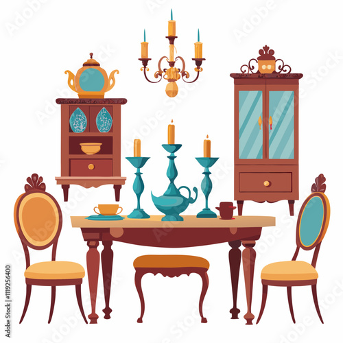 antique dining table on a white background