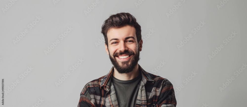 Obraz premium Caucasian man in comfortable, everyday outfits that transition seamlessly from casual to professional, this scene is set against a clear white backdrop.