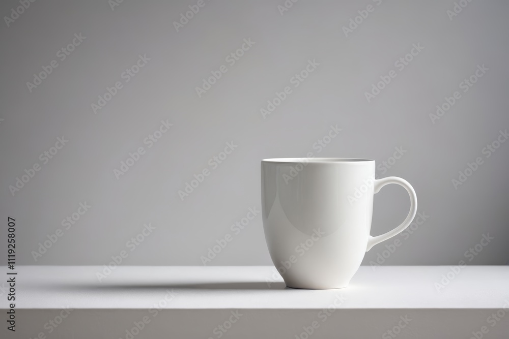 there is a white cup sitting on a table with a gray background there is a white cup sitting on a table with a gray background