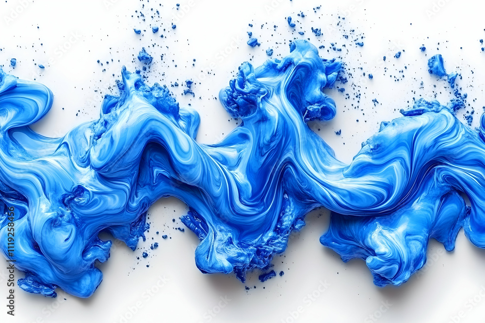 Abstract blue paint swirls and splatters on white background. Abstract blue paint swirls and splatters on white background.