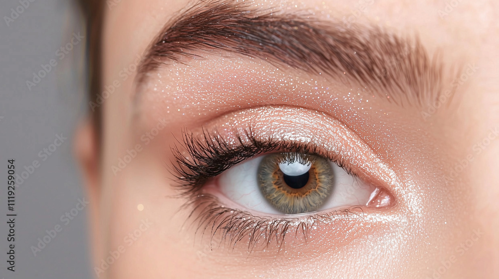 Obraz premium Close-up of a Woman's Eye with Natural Makeup 