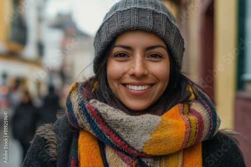 smile, 35 years old south american woman photo, on street