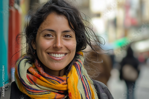 smile, 35 years old south american woman photo, on street
