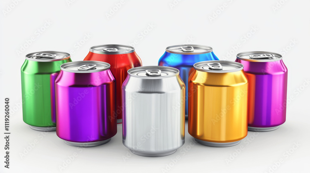 Aluminium cans different sizes for soda or beer isolated on white background. Vector realistic mockup of metal tin cans for drink front view. 3d template of blank silver package for cold beverage Aluminium cans different sizes for soda or beer isolated on white background. Vector realistic mockup of metal tin cans for drink front view. 3d template of blank silver package for cold beverage