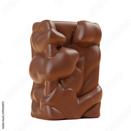 Isolated dark chocolate bar with praline on white background, a sweet and delicious treat