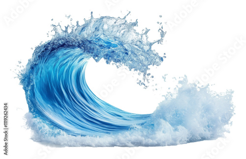 Ocean wave splash on transparent background, dynamic motion and water concept