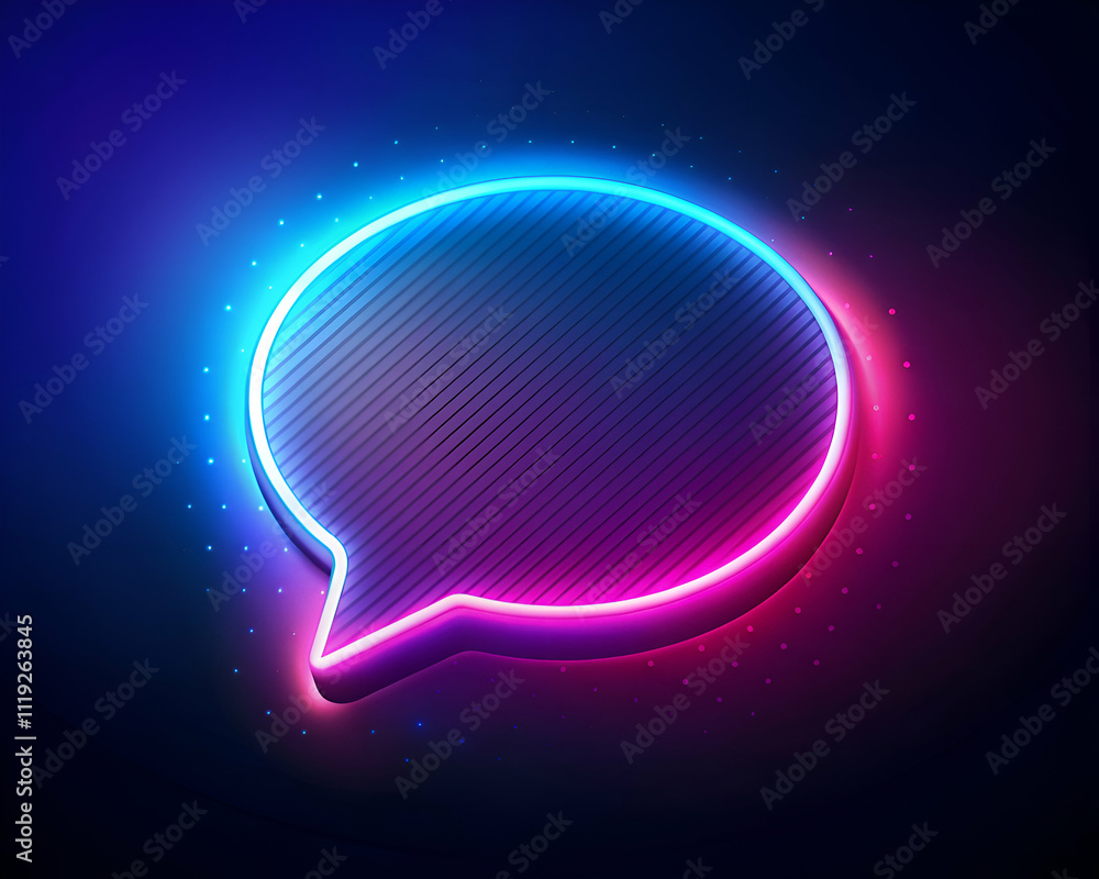 Obraz premium Neon Glowing Speech Bubble. Digital Abstract Communication