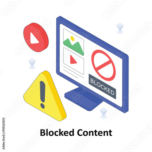 Blocked Content isometric Colored illustration. EPS File stock illustration
