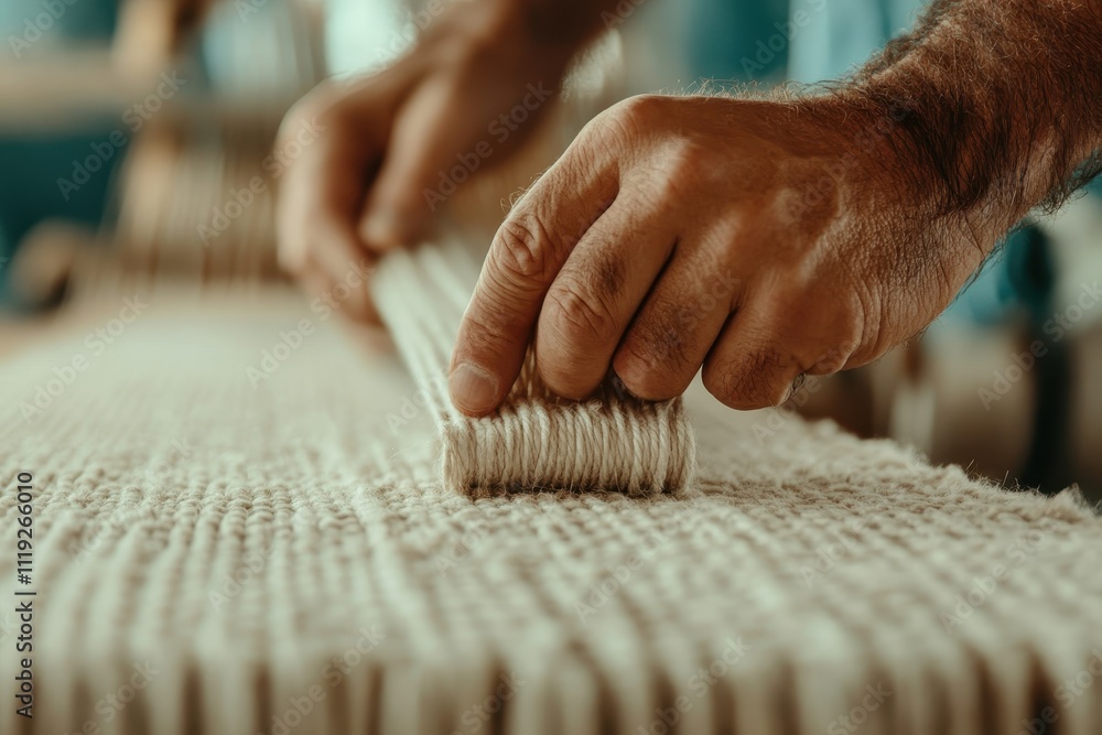 Artisan Handweaving: A Close-Up of Intricate Threads in a Beautifully Crafted Rug Artisan Handweaving: A Close-Up of Intricate Threads in a Beautifully Crafted Rug