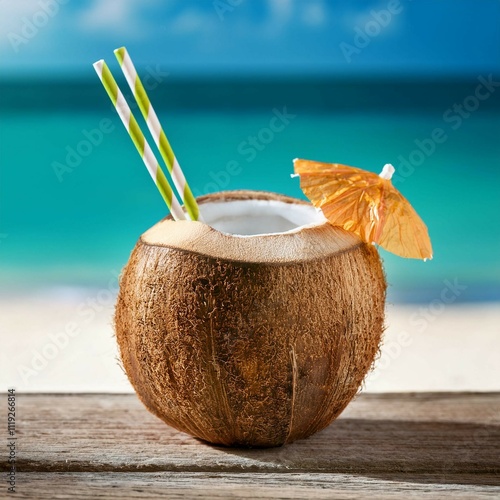 coconut cocktail on the beach photo