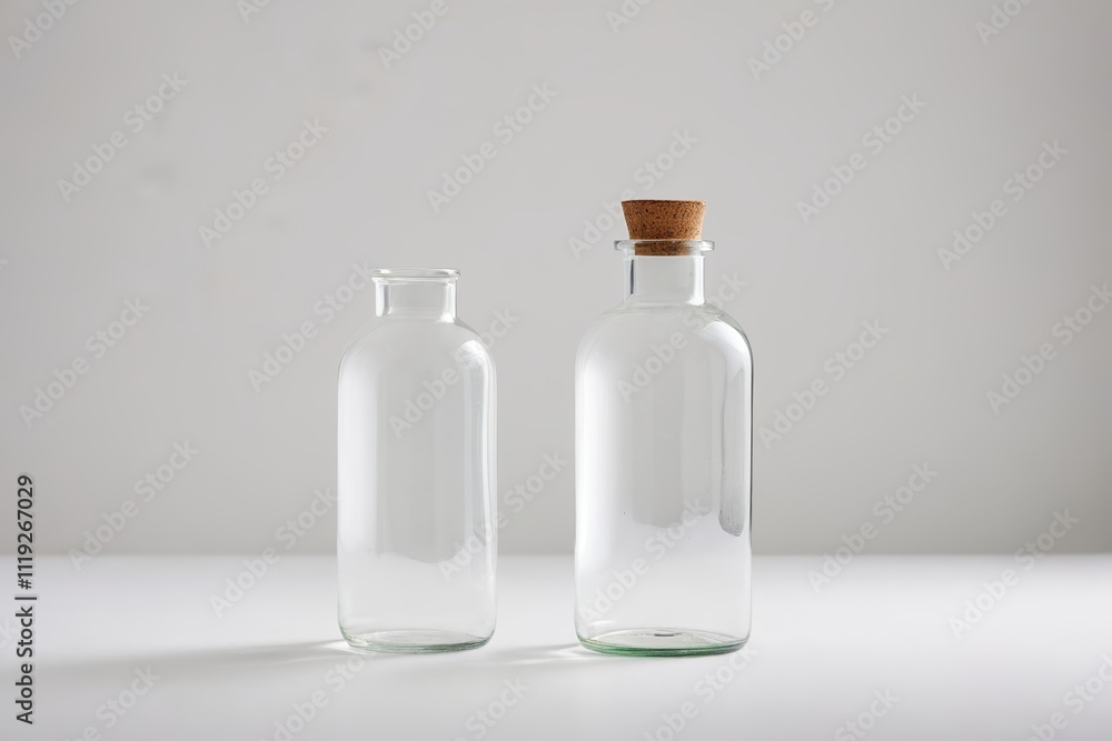there are two empty bottles with corks on the top there are two empty bottles with corks on the top