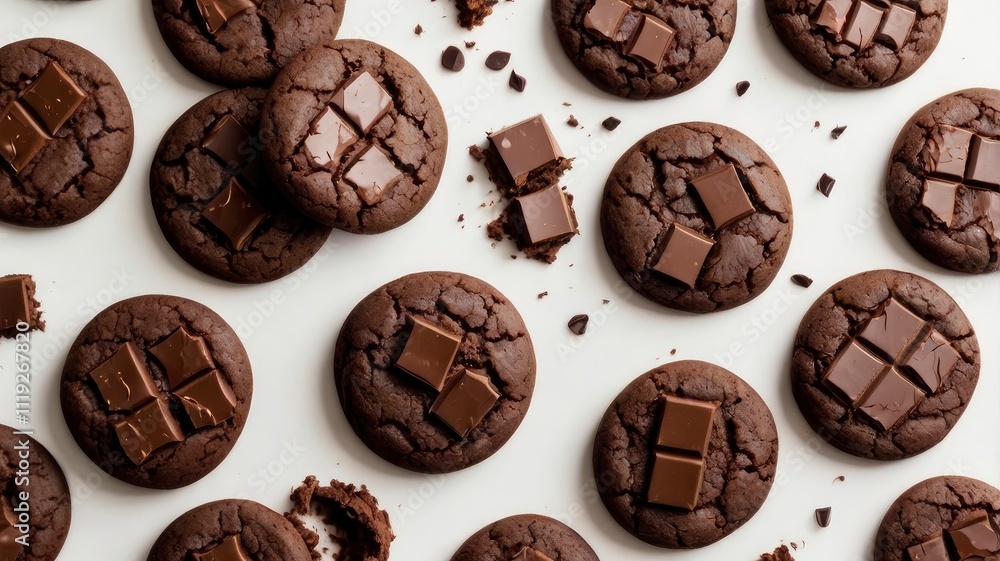 chocolate cookies broken isolated on white background with full depth of field. Top view with copy space for your text. Flat lay chocolate cookies broken isolated on white background with full depth of field. Top view with copy space for your text. Flat lay