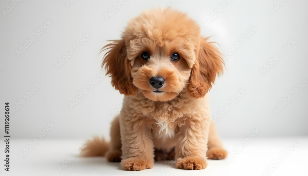 Adorable Toy Poodle Puppy Posing Against a White Background Adorable Toy Poodle Puppy Posing Against a White Background