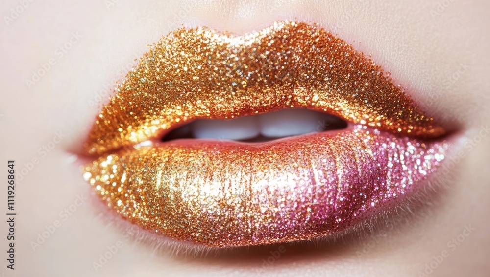 Sparkling Lips with Gold and Pink Glitter Sparkling Lips with Gold and Pink Glitter