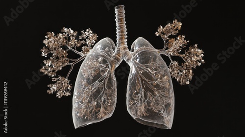 A detailed illustration of human lungs, showcasing the bronchial tree structure. photo