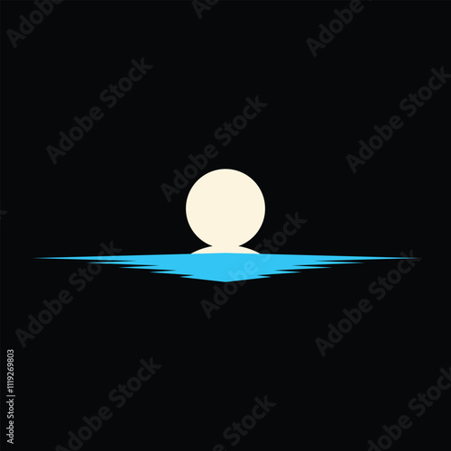 flat design logo moon in the middle of the ocean