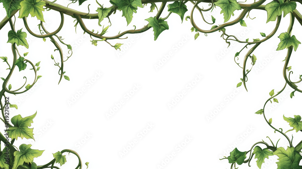 Liana branch frame on green background. Vector cartoon illustration of twisted jungle plant vines with foliage, rainforest tree stems, travel banner or adventure game backdrop design, tropic leaves Liana branch frame on green background. Vector cartoon illustration of twisted jungle plant vines with foliage, rainforest tree stems, travel banner or adventure game backdrop design, tropic leaves