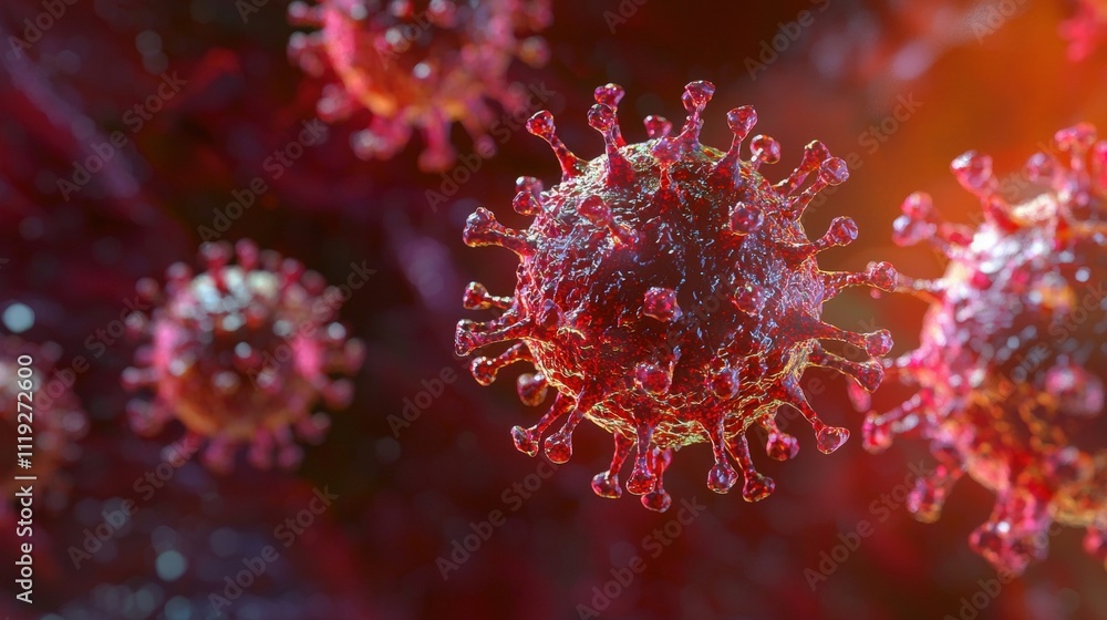 Fototapeta premium Colorful Digital Illustration of Virus Cells Under a Microscope