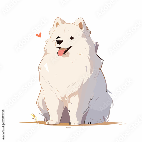 Adorable Fluffy White Samoyed Dog Portrait. Cute Dog Vector.